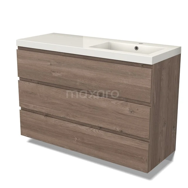 Modulo Bathroom furniture with sink | 120 cm Mid brown oak Handle-less front Mineral marble 3 drawers BMW19-02592