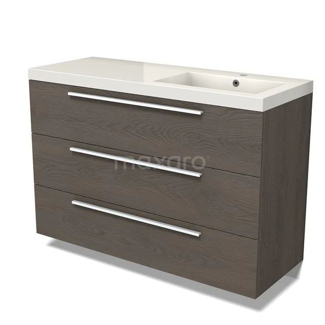 Modulo Vanity units with basin | 120 cm Dark brown oak Flat front Mineral marble 3 drawers BMW19-02593