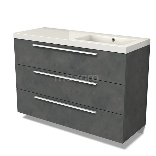 Modulo Vanity units with basin | 120 cm Dark grey concrete Flat front Mineral marble 3 drawers BMW19-02600
