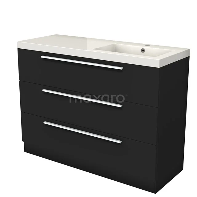 Modulo Vanity units with basin | 120 cm Matte black Flat front Mineral marble 3 standing drawers BMW19S-00609