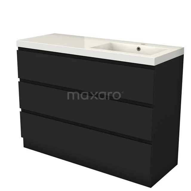 Modulo Vanity units with basin | 120 cm Matte black Handle-less front Mineral marble 3 standing drawers BMW19S-00611