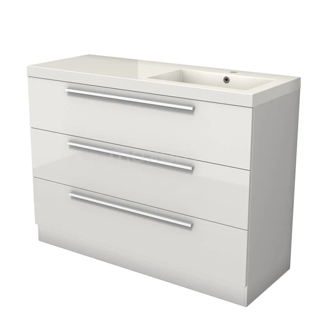 Modulo Bathroom furniture with sink | 120 cm High-gloss white Flat front Mineral marble 3 standing drawers BMW19S-00612