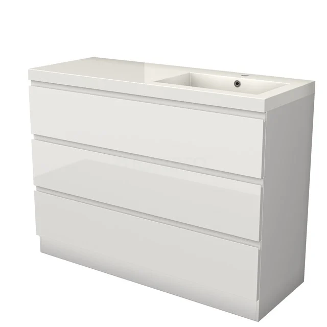Modulo Vanity units with basin | 120 cm High-gloss white Handle-less front Mineral marble 3 standing drawers BMW19S-00614