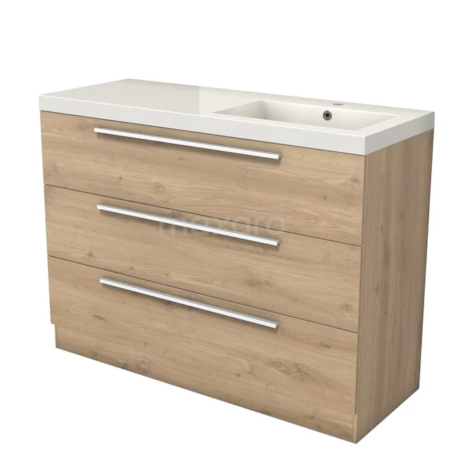 Modulo Vanity units with basin | 120 cm Light brown oak Flat front Mineral marble 3 standing drawers BMW19S-00615