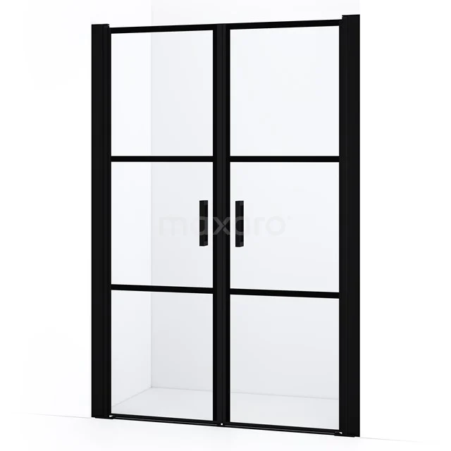 Diamond Shower door | 120 cm Matte black Clear with 4 black stripes Bi-fold door DDE10606118MBN