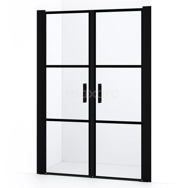 Diamond Shower door | 130 cm Matte black Clear with 4 black stripes Bi-fold door DDE10606218MBN