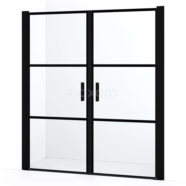 Diamond Shower door | 140 cm Matte black Clear with 4 black stripes Bi-fold door DDE10707118MBN