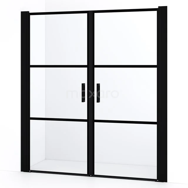 Diamond Shower door | 150 cm Matte black Clear with 4 black stripes Bi-fold door DDE10707218MBN