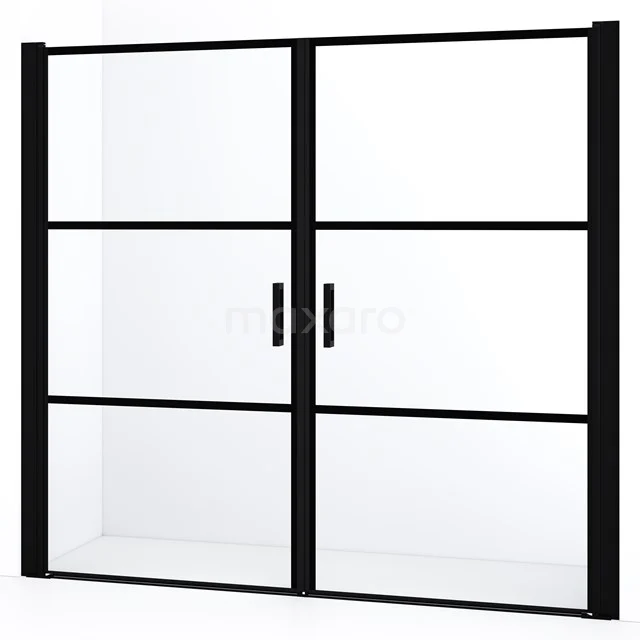 Diamond Shower door | 180 cm Matte black Clear with 4 black stripes Bi-fold door DDE10909118MBN
