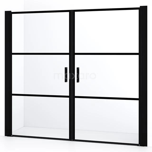 Diamond Duschtür | 190 cm Matt Schwarz Klar mit 4 schwarzen Streifen Pendeltür DDE10909218MBN