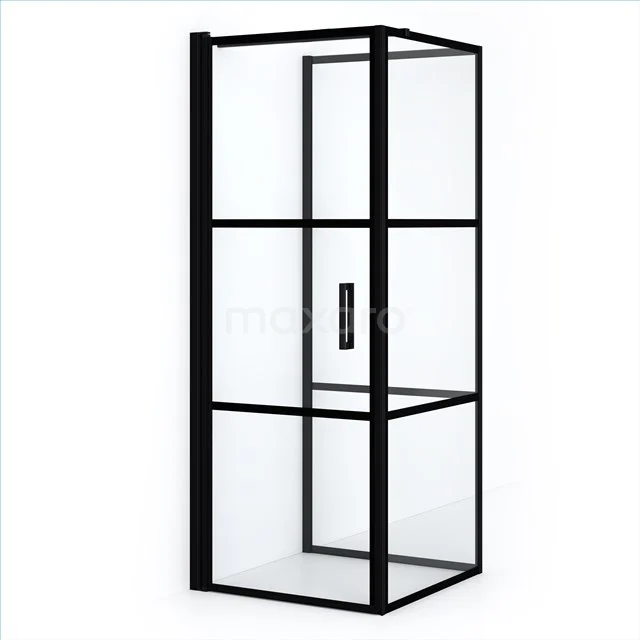 Diamond Shower enclosure | 80x80 cm Matte black Clear with 4 black stripes Pivot door Semi-detached square CDF1080808118LMBN