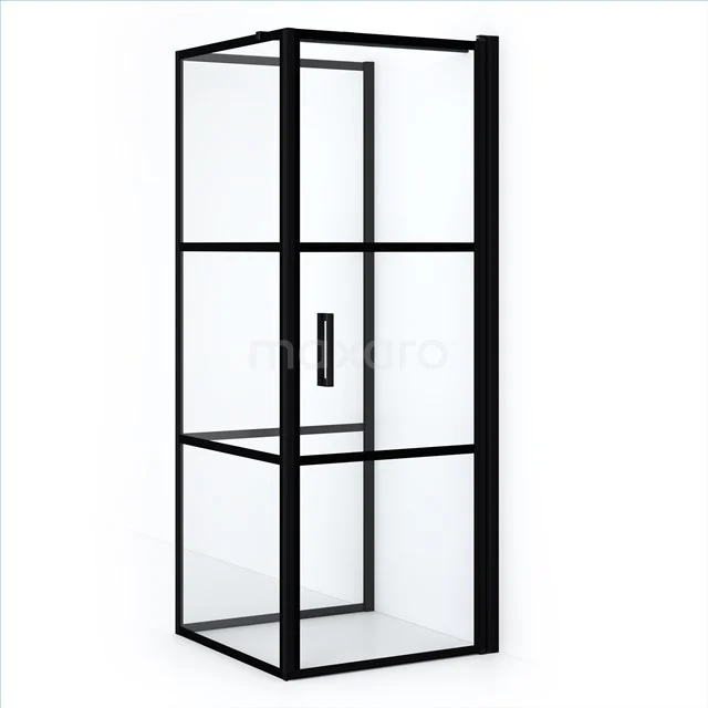 Diamond Shower cabin | 80x80 cm Matte black Clear with 4 black stripes Pivot door Semi-detached square CDF1080808118RMBN