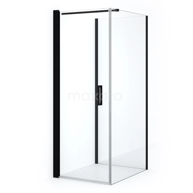 Diamond Duschkabine | 90x80 cm Matt Schwarz Drehtür Halbfreistehendes Rechteck CDF1080908110MBN