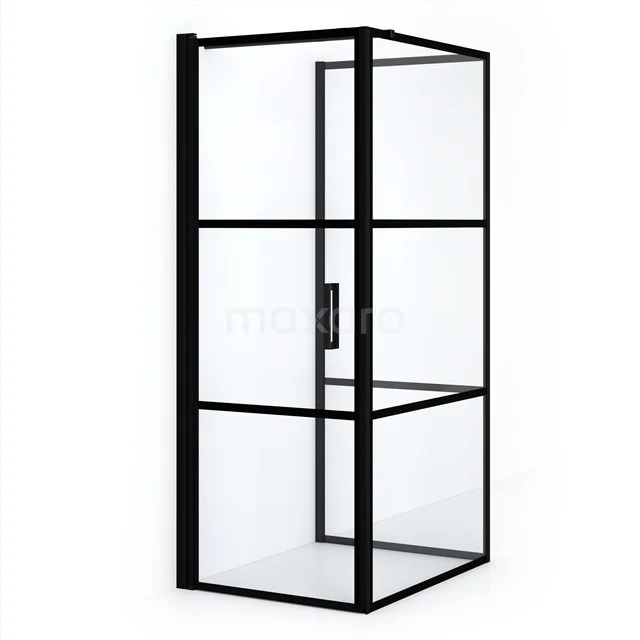 Diamond Duschkabine | 100x90 cm Matt Schwarz Drehtür Halbfreistehendes Rechteck CDF1091009118LMBN