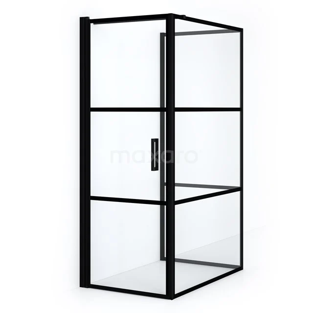 Diamond Shower cabin | 120x80 cm Matte black Clear with 4 black stripes Pivot door Semi-detached rectangle CDF1081208118LMBN