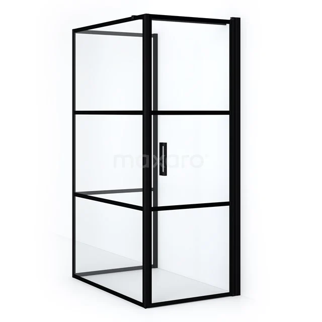 Diamond Shower cabin | 120x80 cm Matte black Clear with 4 black stripes Pivot door Semi-detached rectangle CDF1081208118RMBN