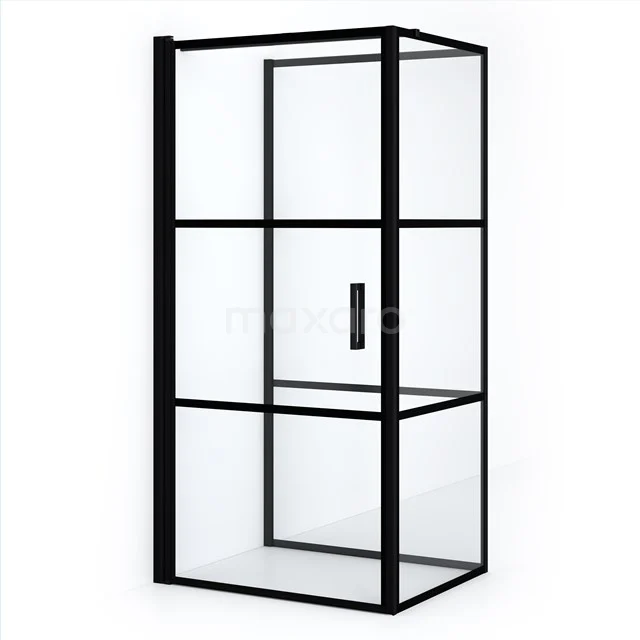 Diamond Shower cabin | 100x90 cm Matte black Clear with 4 black stripes Pivot door Semi-detached rectangle CDF1100910118LMBN