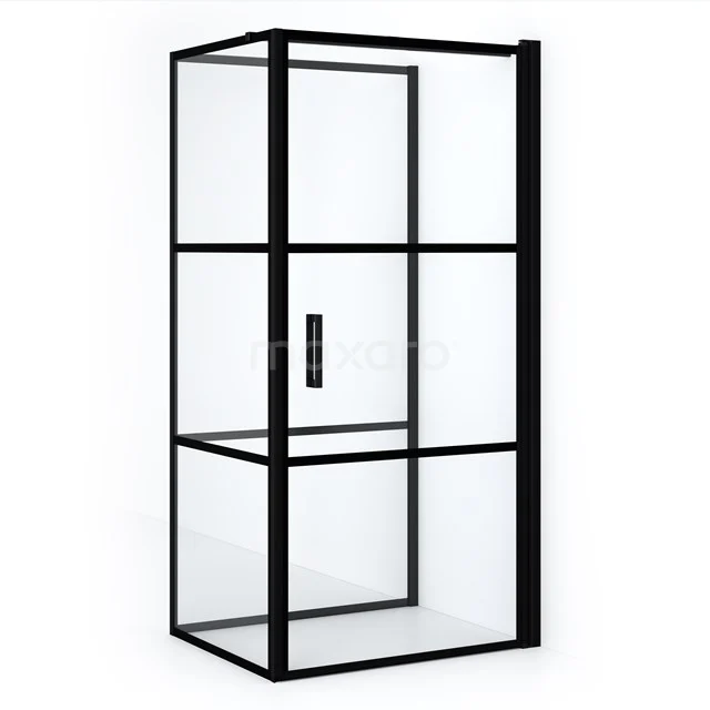Diamond Shower cabin | 90x80 cm Matte black Clear with 4 black stripes Pivot door Semi-detached rectangle CDF1090809118RMBN