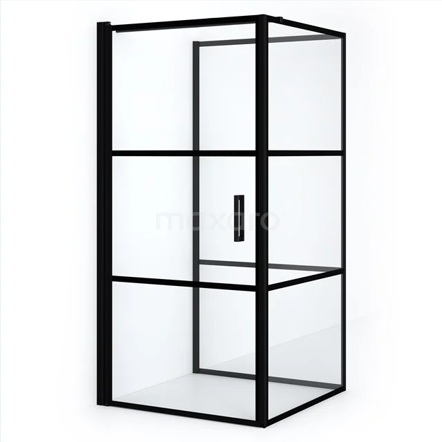 Diamond Duschkabine | 100x100 cm Matt Schwarz Drehtür Halbfreistehendes Quadrat CDF1101010118LMBN