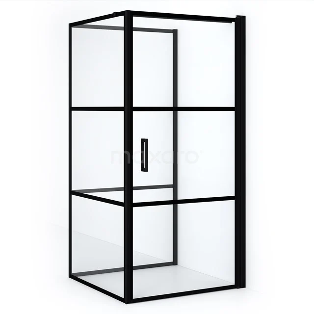Diamond Shower enclosure | 100x100 cm Matte black Clear with 4 black stripes Pivot door Semi-detached square CDF1101010118RMBN