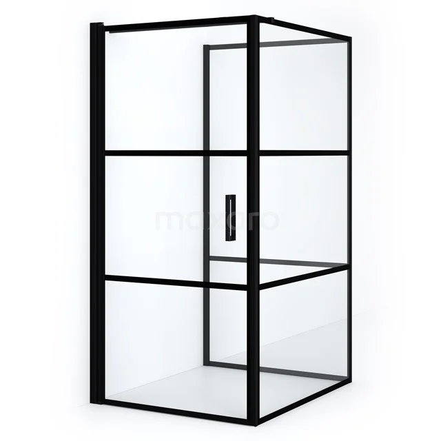 Diamond Shower cabin | 120x100 cm Matte black Clear with 4 black stripes Pivot door Semi-detached rectangle CDF1101210118LMBN