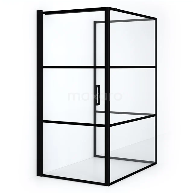 Diamond Shower enclosure | 140x100 cm Matte black Clear with 4 black stripes Pivot door Semi-detached rectangle CDF1101410118LMBN