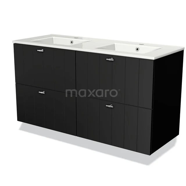 Modulo Vanity units with basin | 120 cm Matte black Slat front Ceramic 4 drawers BMW18-00013