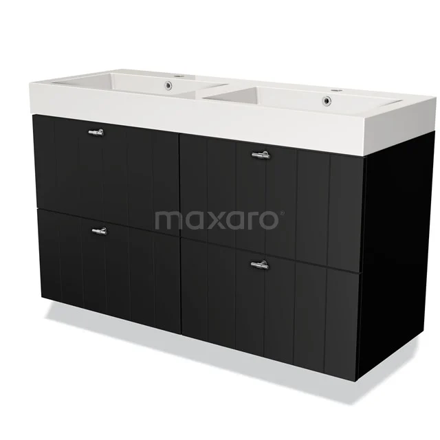 Modulo Vanity units with basin | 120 cm Matte black Slat front Mineral marble 4 drawers BMW18-00023