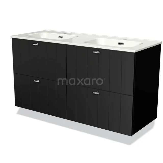 Modulo Vanity units with basin | 120 cm Matte black Slat front Ceramic 4 drawers BMW18-00016