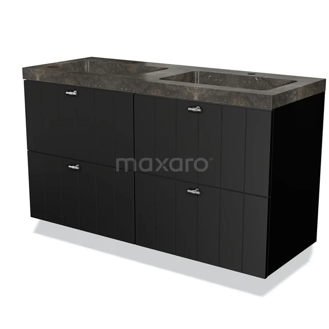 Modulo Vanity units with basin | 120 cm Matte black Slat front Natural stone 4 drawers BMW18-00018