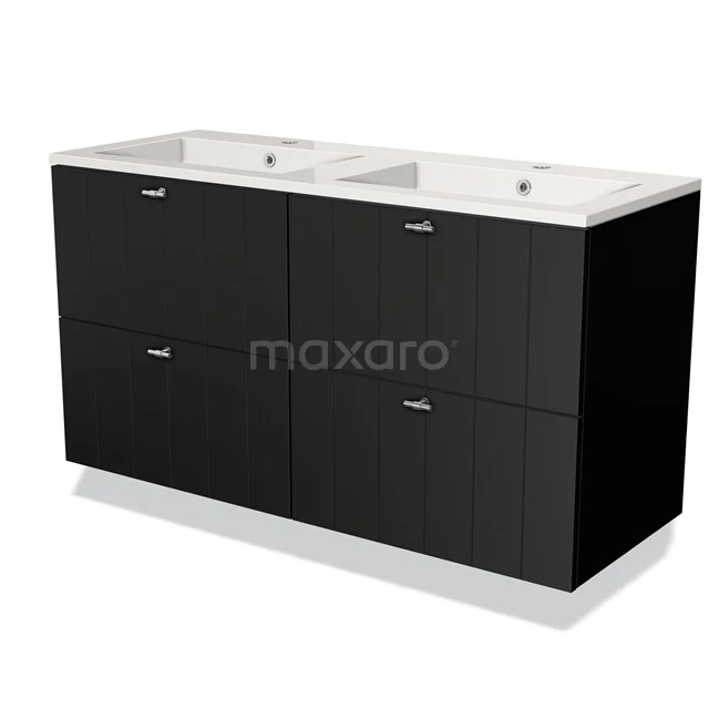 Modulo Vanity units with basin | 120 cm Matte black Slat front Mineral marble 4 drawers BMW18-00022