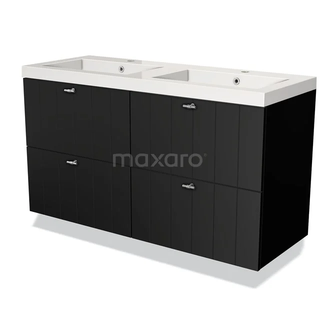 Modulo Vanity units with basin | 120 cm Matte black Slat front Mineral marble 4 drawers BMW18-00021