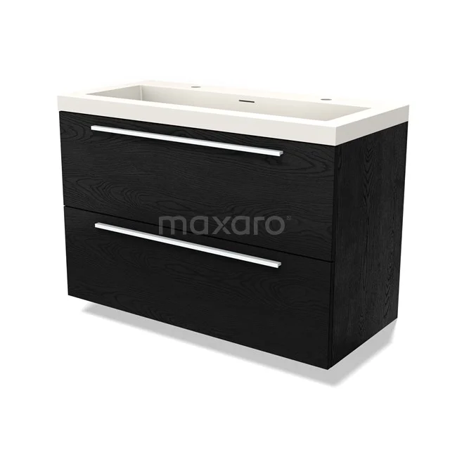 Modulo Vanity units with basin | 100 cm Black oak Flat front Solid surface 2 Stacked drawers BMW17-04311