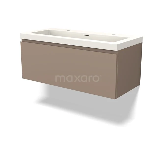 Modulo Badkamermeubel met wastafel | 100 cm Taupe Greeploos front Solid surface 1 lade BMW11-03848