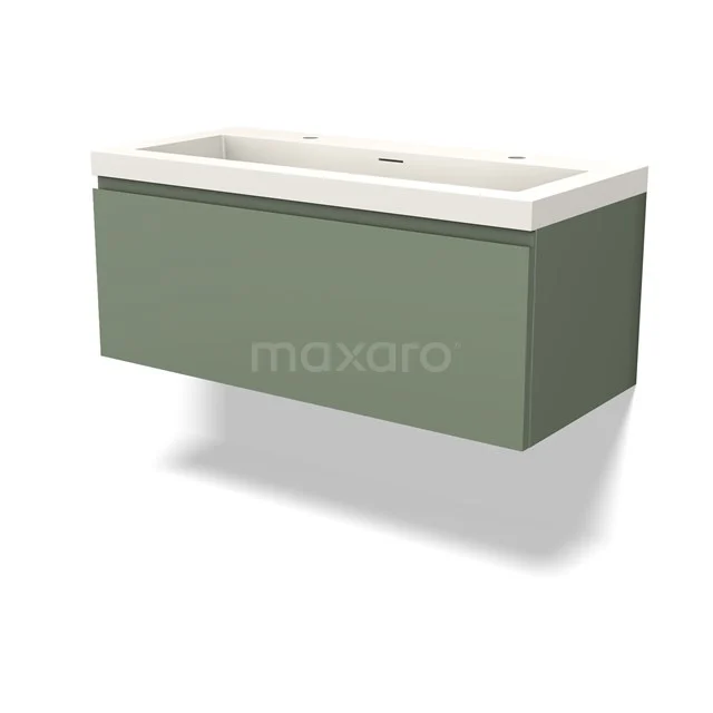 Modulo Vanity units with basin | 100 cm Sage green Handle-less front Solid surface 1 drawer BMW11-04004