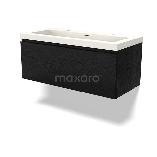 Modulo Vanity units with basin | 100 cm Black oak Handle-less front Solid surface 1 drawer BMW11-04160
