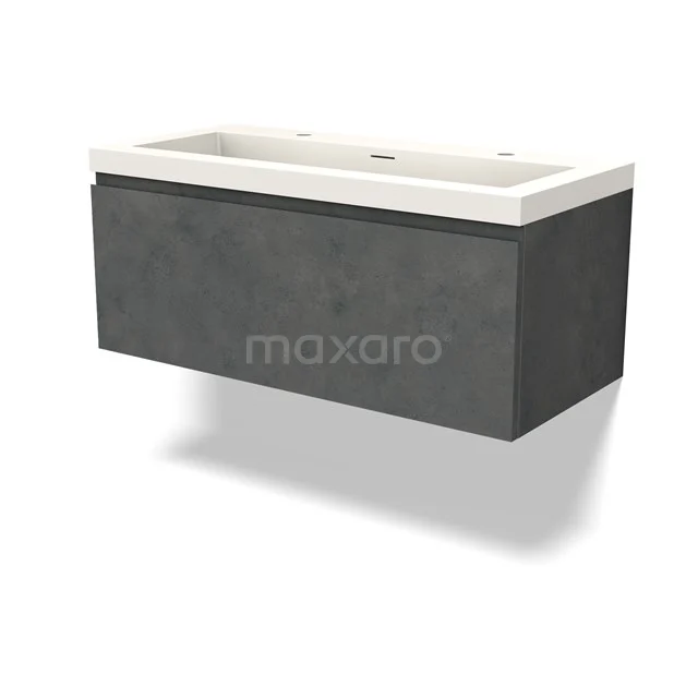 Modulo Waschtische | 100 cm Dunkelgrauer Beton Grifflos front Solid Surface 1 Schublade BMW11-04459