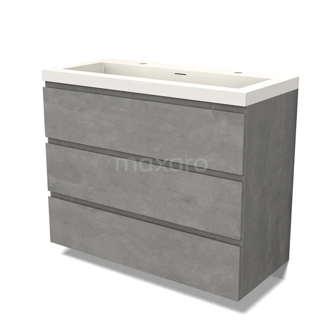 Modulo Bathroom furniture with sink | 100 cm Light grey concrete Handle-less front Solid surface 3 drawers BMW19-02421