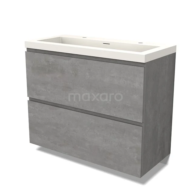 Modulo Bathroom furniture with sink | 100 cm Light grey concrete Handle-less front Solid surface 2 stacked drawers under each other BMW13-01384