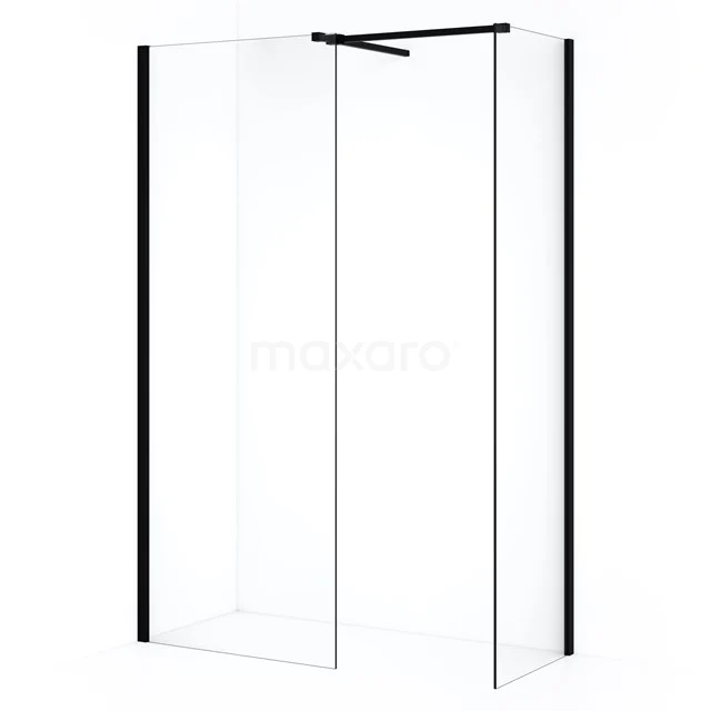 Diamond Inloopdouche | 70x50 cm Mat zwart Helder glas 2 vaste wanden IDB0507510MB