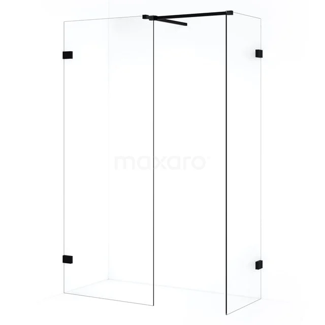 Diamond Inloopdouche | 80x50 cm Mat zwart Helder glas 2 vaste wanden IDB0508520MB