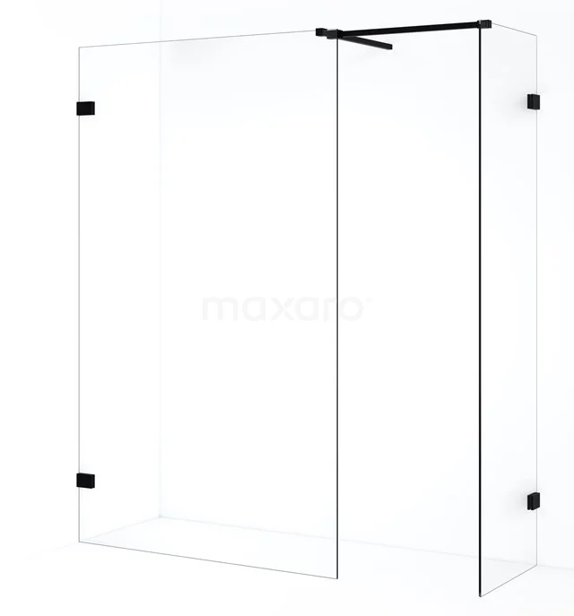 Diamond Inloopdouche | 110x50 cm Mat zwart Helder glas 2 vaste wanden IDB0511520MB