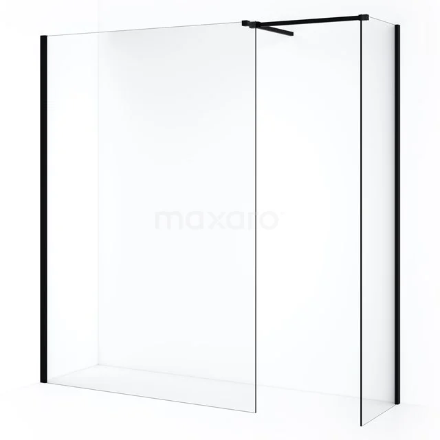 Diamond Inloopdouche | 130x50 cm Mat zwart Helder glas 2 vaste wanden IDB0513510MB