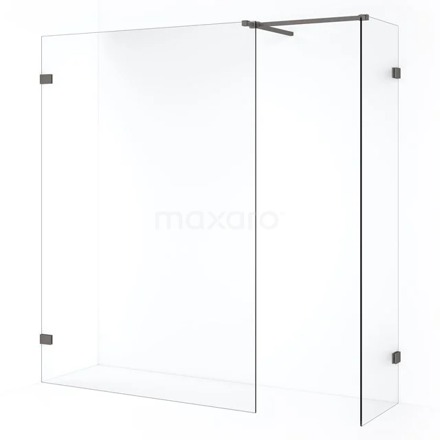 Diamond Inloopdouche | 130x50 cm Zwart metaal Helder glas 2 vaste wanden IDB0513520ZM