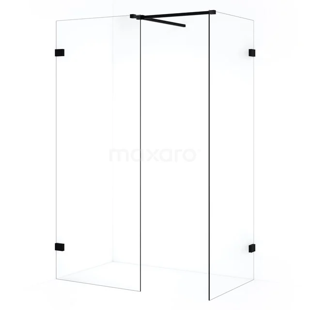 Diamond Inloopdouche | 70x50 cm Mat zwart Helder glas 2 vaste wanden IDB0705520MB