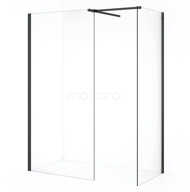 Diamond Walk-in shower | 90x70 cm Black chrome Clear glass 2 fixed walls IDB0709510BCN