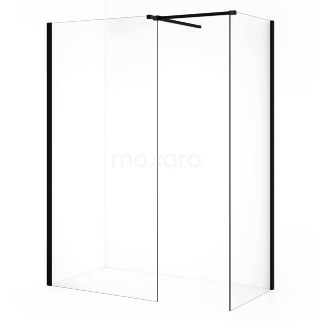 Diamond Inloopdouche | 100x70 cm Mat zwart Helder glas 2 vaste wanden IDB0710510MB