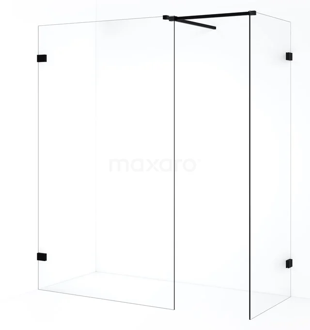 Diamond Inloopdouche | 110x70 cm Mat zwart Helder glas 2 vaste wanden IDB0711520MB