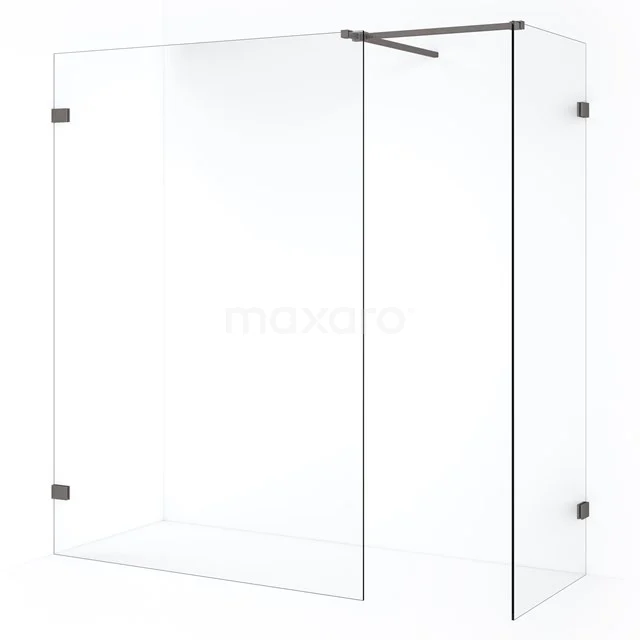 Diamond Inloopdouche | 130x70 cm Zwart metaal Helder glas 2 vaste wanden IDB0713520ZM