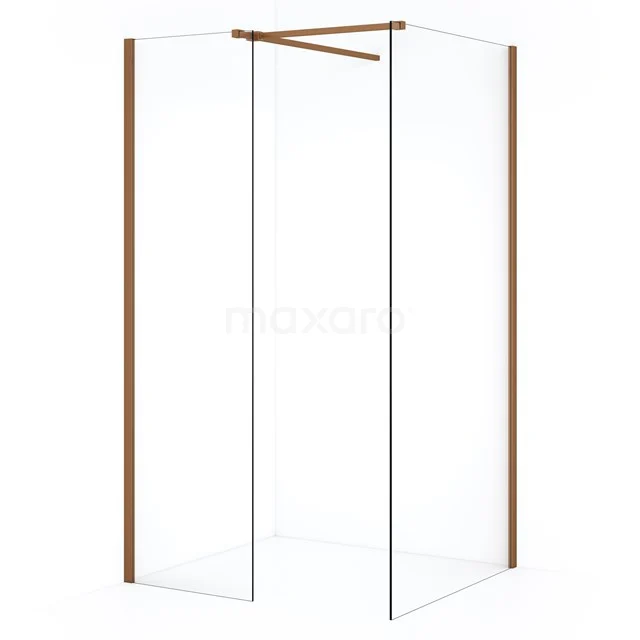 Diamond Inloopdouche | 100x50 cm Koper Helder glas 2 vaste wanden IDB1005510KP